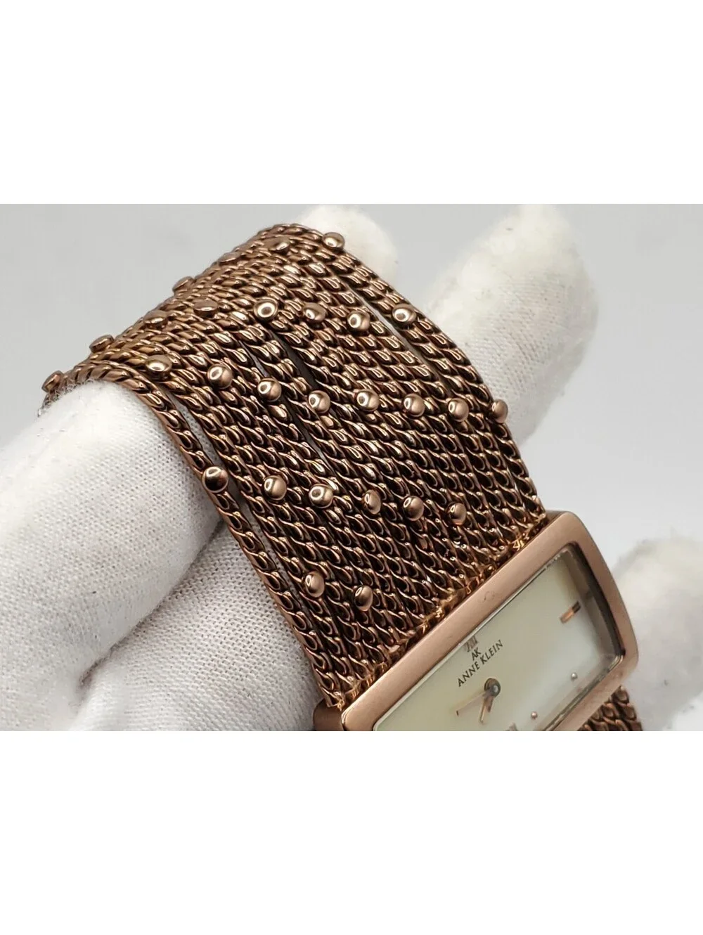 Anne Klein Bronze Tone Womens Watch New Battery Rectangle MOP Dial 37mm